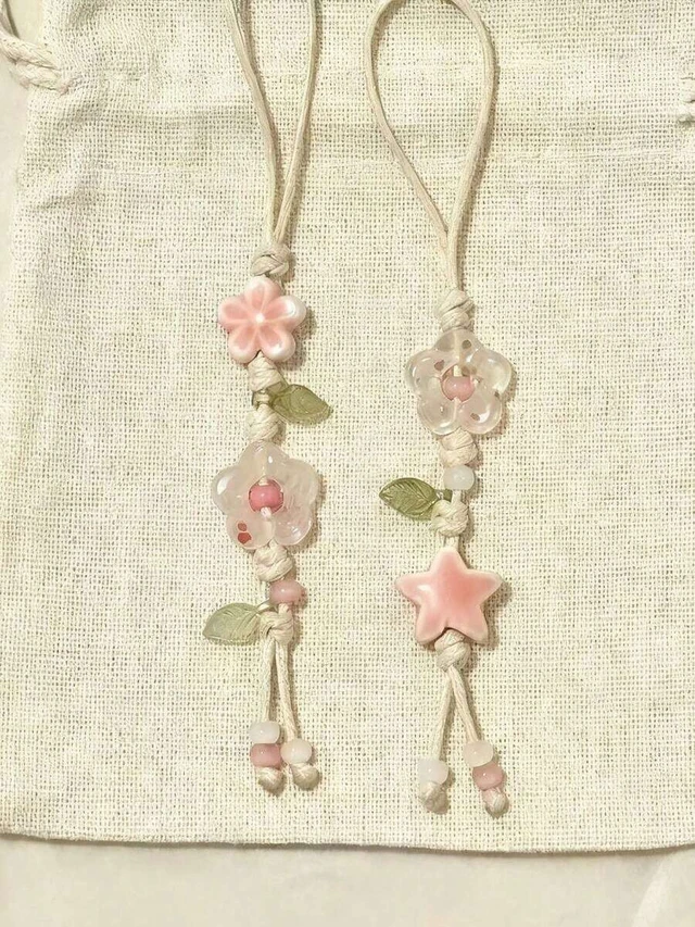 Alt view image 6 of 7 - Bks Pink Jade Floral Green Leaf Spring Mobile Phone Lanyard Bag Pendant Keychain Camera CCD Decoration Gift for Women Mother Family Friends Birthday Holiday