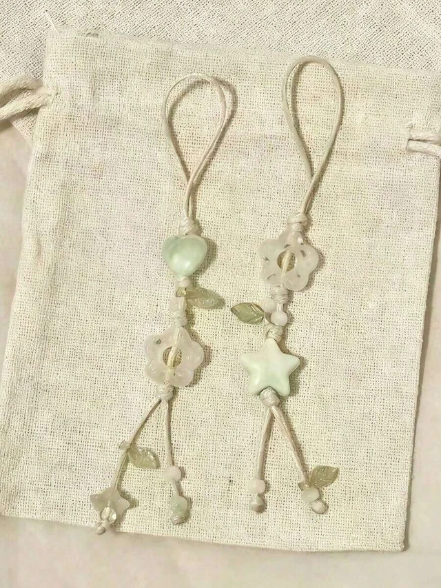 Alt view image 7 of 7 - Bks Pink Jade Floral Green Leaf Spring Mobile Phone Lanyard Bag Pendant Keychain Camera CCD Decoration Gift for Women Mother Family Friends Birthday Holiday