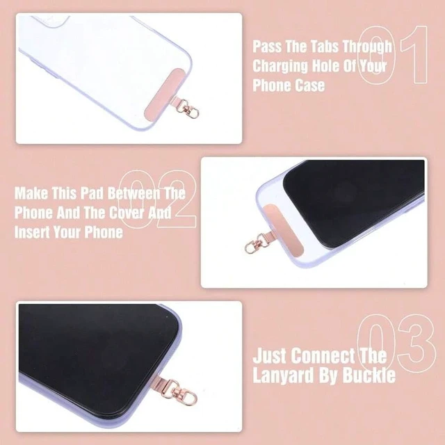 Alt view image 4 of 7 - Bks 4 Pcs Stainless Steel Phone Tether Tabs 360 Rotating Universal Lanyard Pad No Adhesive Strap for All Full Phone Cases