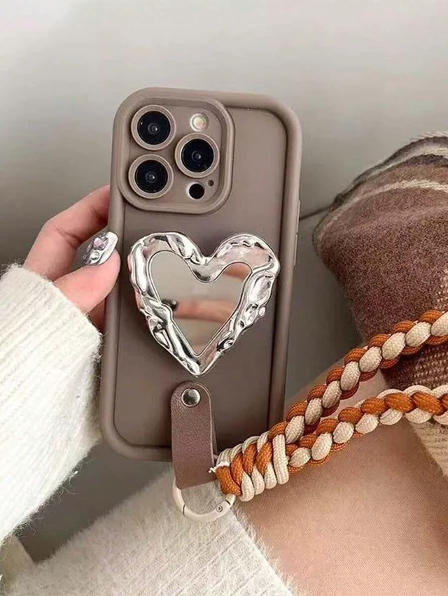 Alt view image 2 of 7 - Bks Heart Shaped Mirror Airbag Phone Stand Silver Desktop Holder Telescopic Push Pull Design Selfie Video Tool No Trace Sticker