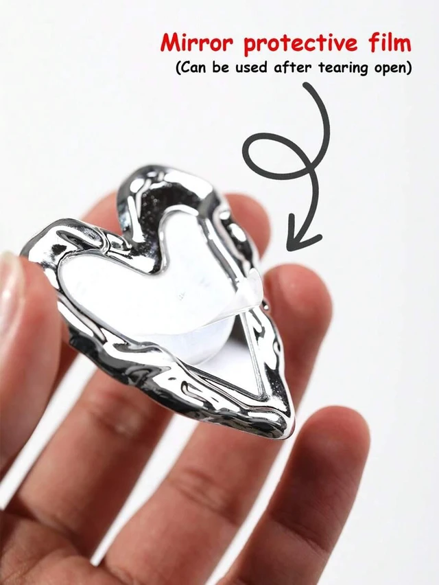 Alt view image 4 of 7 - Bks Heart Shaped Mirror Airbag Phone Stand Silver Desktop Holder Telescopic Push Pull Design Selfie Video Tool No Trace Sticker