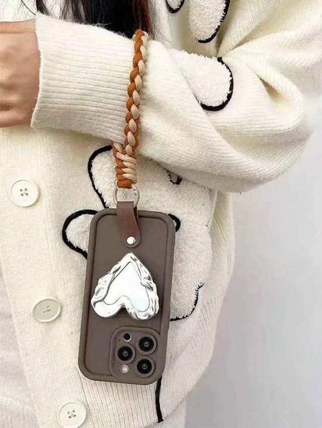 Alt view image 6 of 7 - Bks Heart Shaped Mirror Airbag Phone Stand Silver Desktop Holder Telescopic Push Pull Design Selfie Video Tool No Trace Sticker