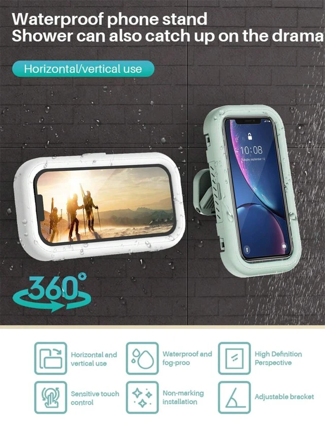 Alt view image 2 of 7 - Bks 360° Rotation Waterproof Shower Phone Holder, Retractable, Angle Adjustable, Anti-Fog Touch Screen Case Mount Box For Bathroom Wall Mirror Bathtub Kitchen Compatible With IPhone Android