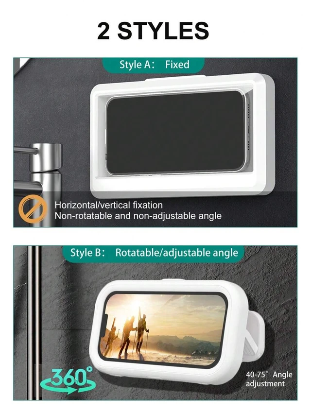 Alt view image 3 of 7 - Bks 360° Rotation Waterproof Shower Phone Holder, Retractable, Angle Adjustable, Anti-Fog Touch Screen Case Mount Box For Bathroom Wall Mirror Bathtub Kitchen Compatible With IPhone Android