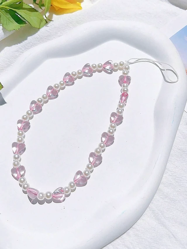 Alt view image 2 of 5 - Bks Crystal Pink Pearl Phone Lanyard Bag Charm Keychain Camera Pendant Gift for Women Family Birthday Holiday
