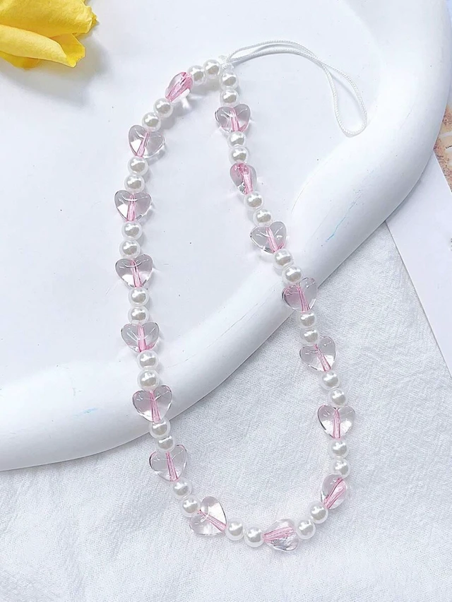 Alt view image 3 of 5 - Bks Crystal Pink Pearl Phone Lanyard Bag Charm Keychain Camera Pendant Gift for Women Family Birthday Holiday