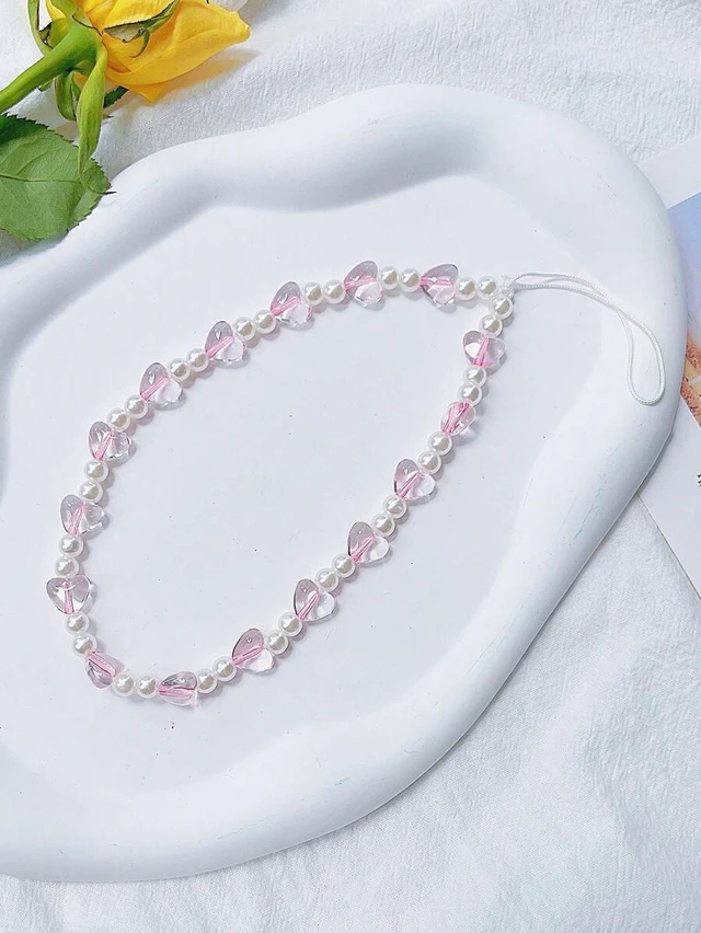 Alt view image 4 of 5 - Bks Crystal Pink Pearl Phone Lanyard Bag Charm Keychain Camera Pendant Gift for Women Family Birthday Holiday
