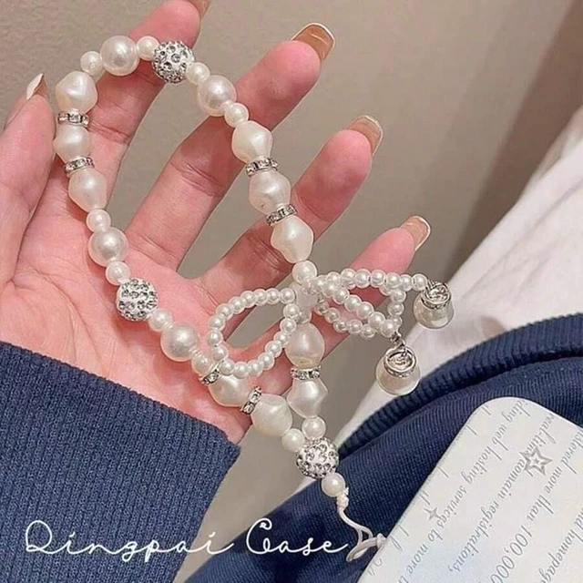 Alt view image 3 of 5 - Bks French Luxury Asymmetric Pearl Phone Lanyard Baroque Rhinestone Silver Ball Charms Hand-Woven 3D Bow Elegant Vintage Socialite Style Durable Accessory For Phones Handbags Keys