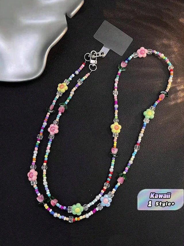 Alt view image 2 of 7 - Bks Rainbow Cartoon Tulip Beaded Detachable Crossbody Phone Lanyard Strap - Cute Kawaii Flower Clip-On Chain For Android & Smartphones
