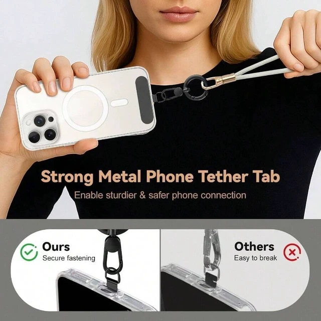 Alt view image 3 of 7 - Bks Black Stainless Steel Phone Tether Tab with 360 Rotatable Spring O Ring Universal Lanyard Pad Compatible With Most Smartphones