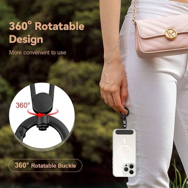 Alt view image 4 of 7 - Bks Black Stainless Steel Phone Tether Tab with 360 Rotatable Spring O Ring Universal Lanyard Pad Compatible With Most Smartphones
