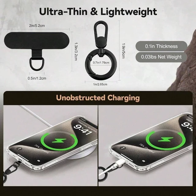 Alt view image 5 of 7 - Bks Black Stainless Steel Phone Tether Tab with 360 Rotatable Spring O Ring Universal Lanyard Pad Compatible With Most Smartphones