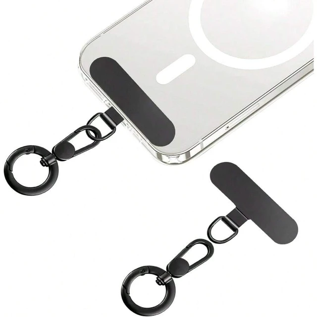 Alt view image 2 of 7 - Bks Black Stainless Steel Phone Tether Tab with 360 Rotatable Spring O Ring Universal Lanyard Pad Compatible With Most Smartphones