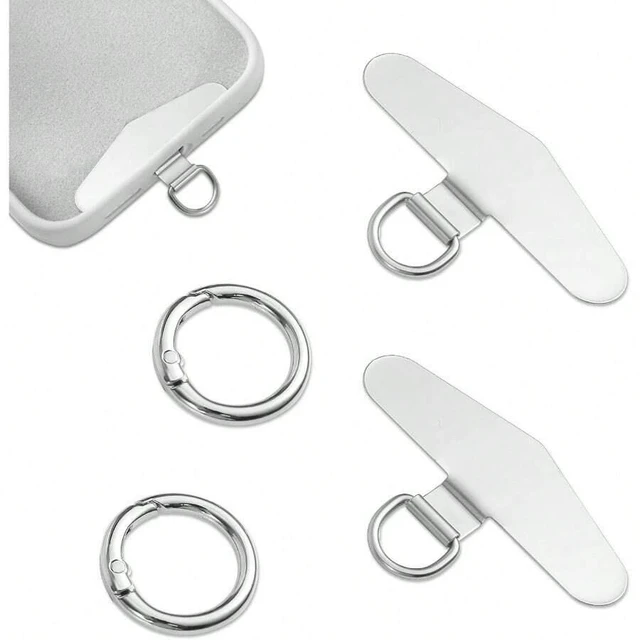 Main image of Bks 2pcs Stainless Steel Phone Lanyard Patch Tether Tags with Spring Rings Silver Cell Phone Strap Accessories