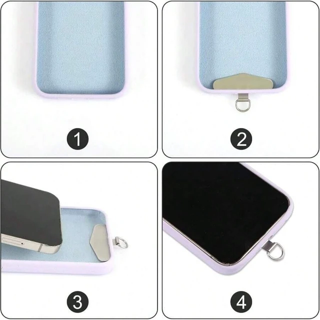 Alt view image 5 of 7 - Bks 2pcs Stainless Steel Phone Lanyard Patch Tether Tags with Spring Rings Silver Cell Phone Strap Accessories