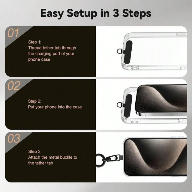 Alt view image 7 of 7 - Bks Black Stainless Steel Phone Tether Tab with Spring O Ring 360 Rotatable Cell Phone Lanyard Patch Ultra Universal Pad Compatible With Most Smartphones