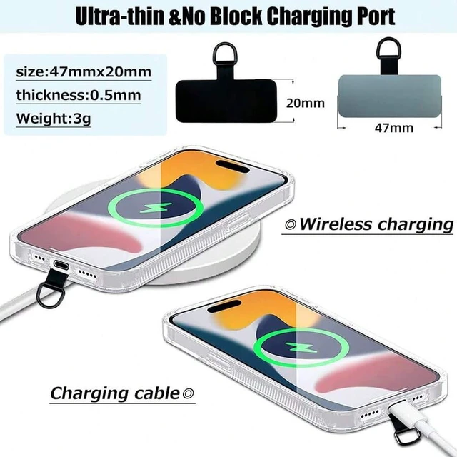 Alt view image 4 of 7 - Bks Phone Lanyard Tab 2pcs Stainless Steel Tether Replacement Without Adhesive Universal for Cell Phone