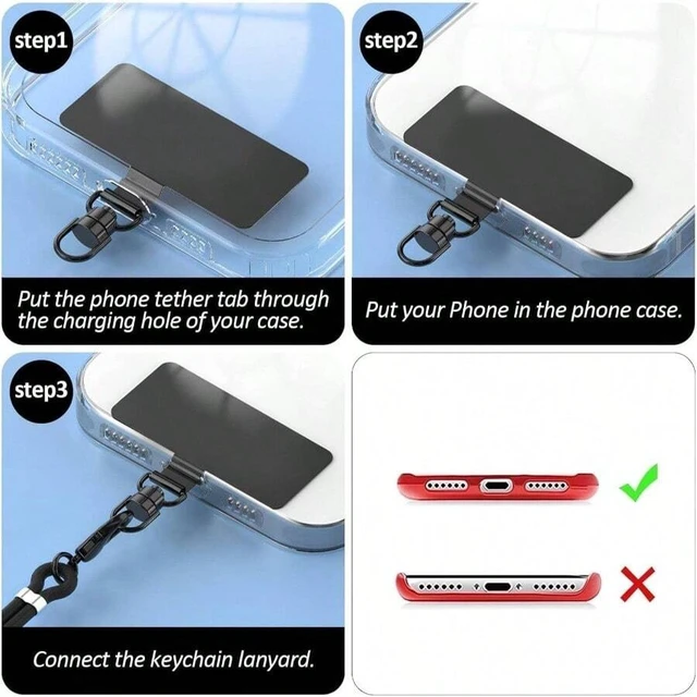 Alt view image 6 of 6 - Bks 360 Rotatable Metal Phone Tether Tab Lanyard Part for Full Phone Cases Cell All