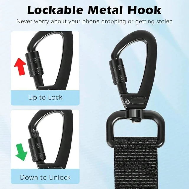 Alt view image 4 of 7 - Bks Black Alloy Anti-Theft Phone Tether Retractable Steel Line Lanyard With Locking Carabiner For Outdoor Hiking Skiing Climbing