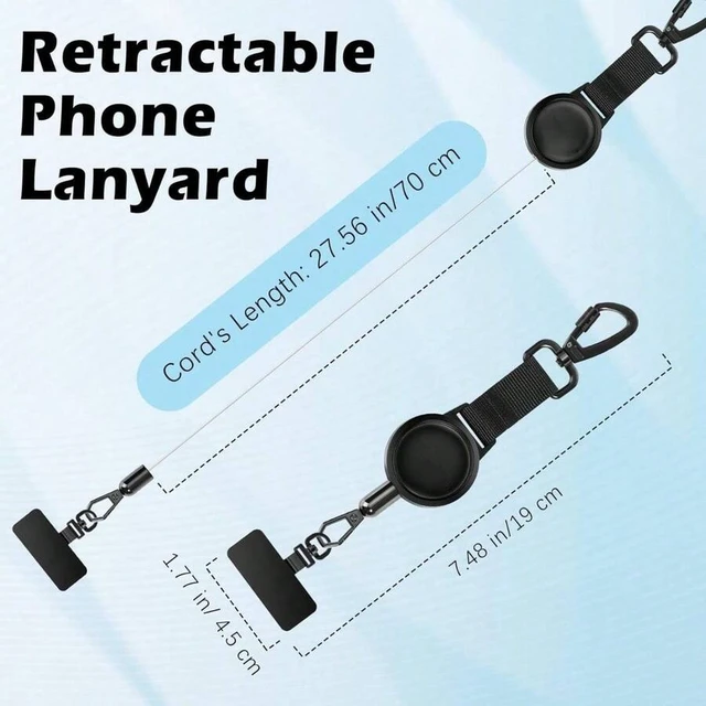 Alt view image 5 of 7 - Bks Black Alloy Anti-Theft Phone Tether Retractable Steel Line With Locking Carabiner And Metal 360° Tab For Outdoor Skiing Hiking Climbing Fishing