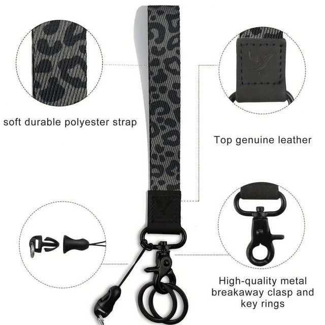 Alt view image 5 of 6 - Bks Mobile Phone Lanyard Wrist Strap Black Leopard Pattern Keychain Rope for Wallet Keys Compatible with Android and Most Smartphones