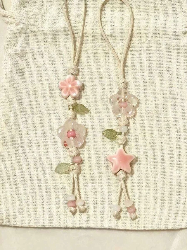 Alt view image 4 of 7 - Bks Pink Jade Floral Green Leaf Spring Mobile Phone Lanyard Bag Pendant Keychain Camera CCD Decoration Gift for Women Mother Family Friends Birthday Holiday