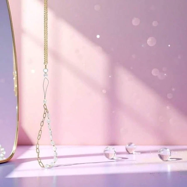 Alt view image 4 of 7 - Bks Gold Metal Chain Phone Lanyard with Faux Pearl Beads Universal Anti-Loss Wrist Strap Keychain Decor