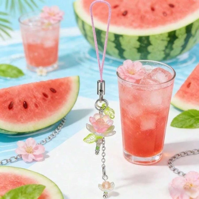 Alt view image 3 of 7 - Bks Pink Flower Mobile Phone Lanyard, Cute Beaded Lotus Keychain Bag Pendant Gift for Women