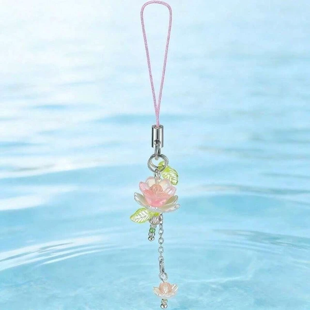 Alt view image 5 of 7 - Bks Pink Flower Mobile Phone Lanyard, Cute Beaded Lotus Keychain Bag Pendant Gift for Women