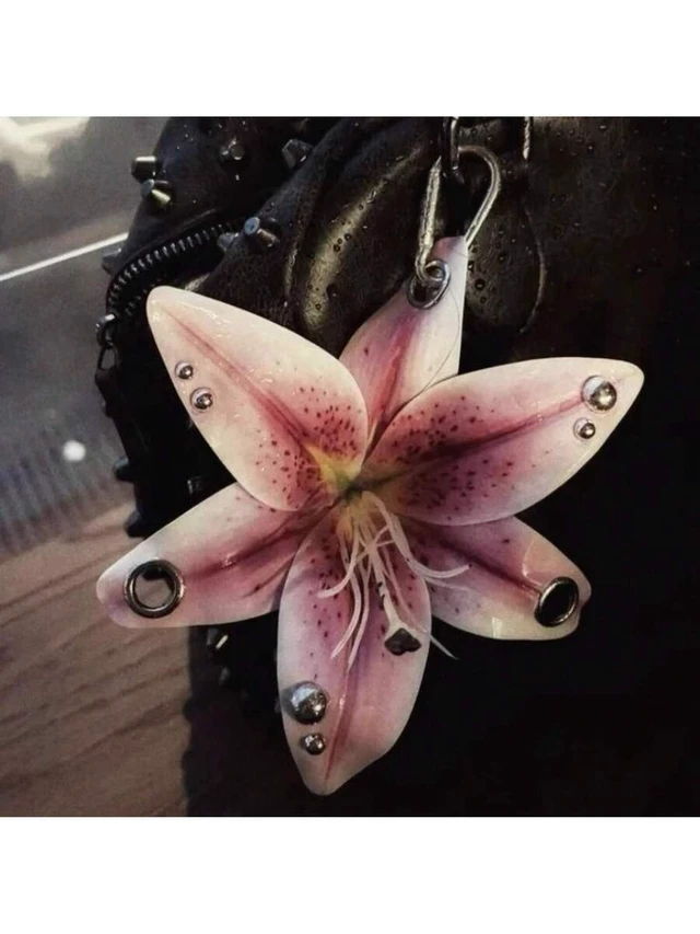 Alt view image 3 of 6 - Bks Pink Lily Flower Phone Lanyard Keychain with White Stamens, Hands-Free Bag Charm for Smartphones Tablets and Keys