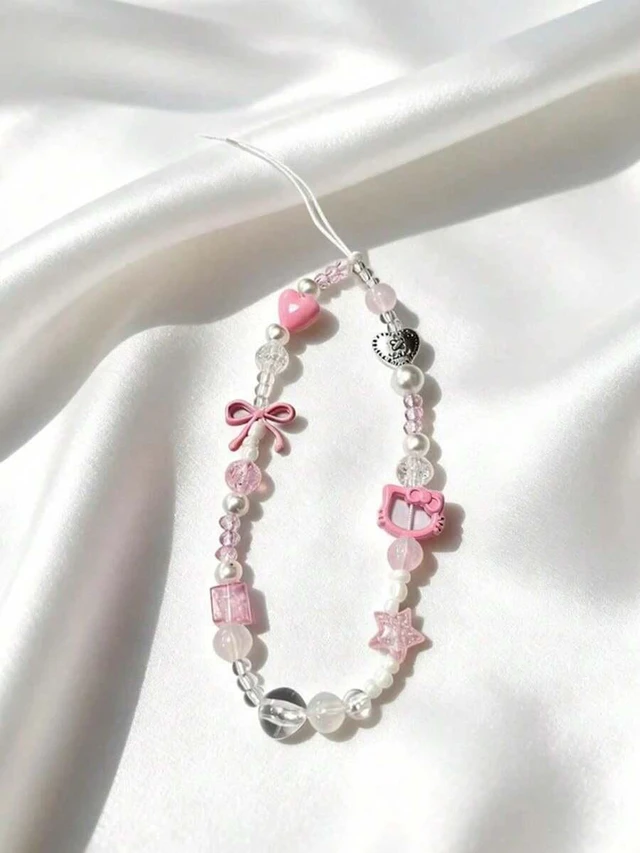 Main image of Bks Hello Kitty Beaded Phone Lanyard, Portable Phone Charm Pendant With Chain Decor Beads
