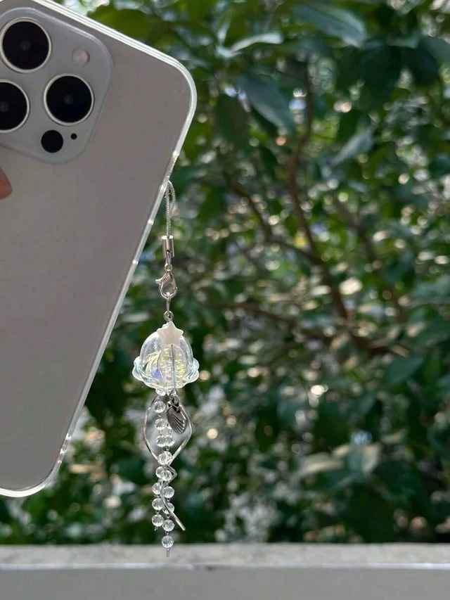 Alt view image 5 of 5 - Bks Crystal Clear Jellyfish Phone Chain Keychain Curved Metal Pendant Bag Lanyard for Mobile Devices