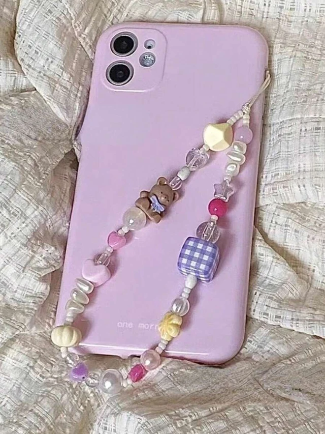 Alt view image 2 of 3 - Bks Bear Shaped Beaded Phone Strap Cute Y2K Grid Design Lanyard for Teenage Girls Mobile Unique