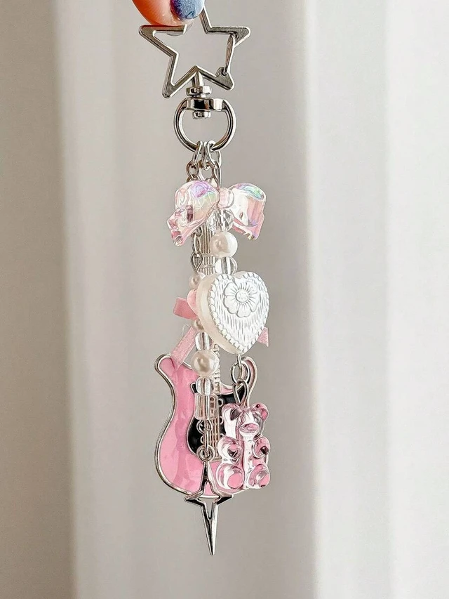 Alt view image 2 of 7 - Bks Pink Violin Beaded Phone Lanyard Keychain Pendant With Gummy Bear Star Decor Metal Clip For Bag Car Keys Millennium Style