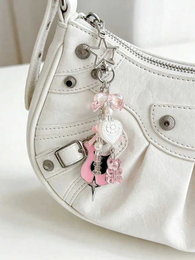 Alt view image 4 of 7 - Bks Pink Violin Beaded Phone Lanyard Keychain Pendant With Gummy Bear Star Decor Metal Clip For Bag Car Keys Millennium Style
