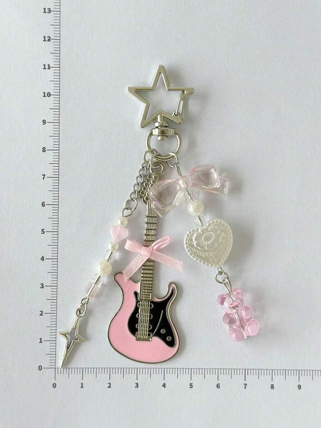 Alt view image 5 of 7 - Bks Pink Violin Beaded Phone Lanyard Keychain Pendant With Gummy Bear Star Decor Metal Clip For Bag Car Keys Millennium Style