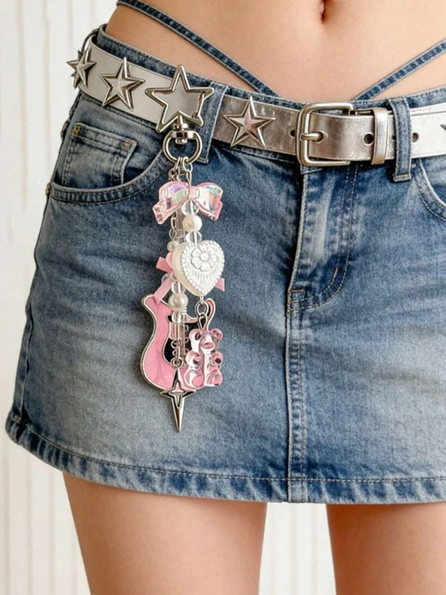 Alt view image 6 of 7 - Bks Pink Violin Beaded Phone Lanyard Keychain Pendant With Gummy Bear Star Decor Metal Clip For Bag Car Keys Millennium Style