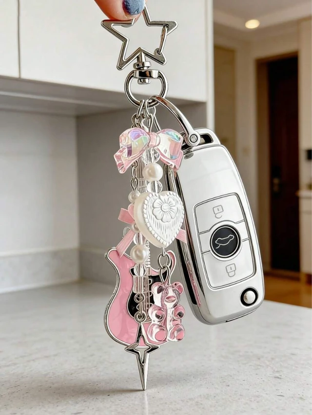Alt view image 7 of 7 - Bks Pink Violin Beaded Phone Lanyard Keychain Pendant With Gummy Bear Star Decor Metal Clip For Bag Car Keys Millennium Style