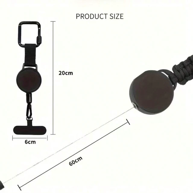 Alt view image 3 of 4 - Bks Retractable Black Phone Lanyard Strap With Carabiner Clip - Secure Adjustable Anti-Loss Phone Chain For Android Smartphone, Travel Work Hiking Summer Outdoor Activities Gift