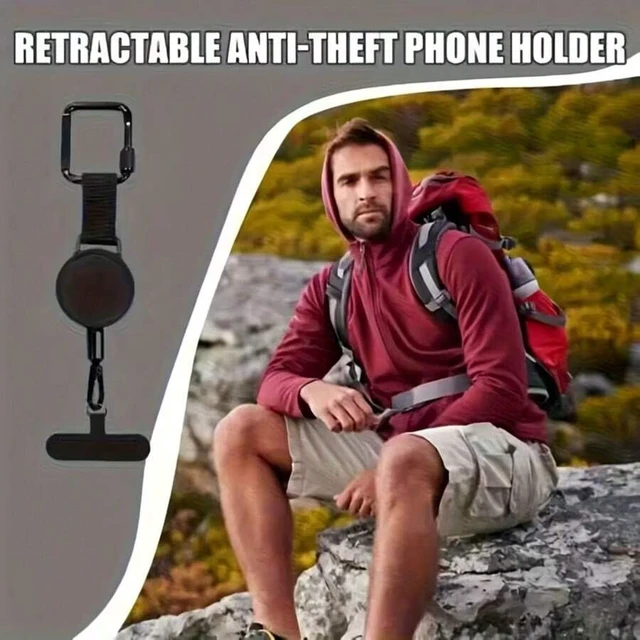 Alt view image 4 of 4 - Bks Retractable Black Phone Lanyard Strap With Carabiner Clip - Secure Adjustable Anti-Loss Phone Chain For Android Smartphone, Travel Work Hiking Summer Outdoor Activities Gift