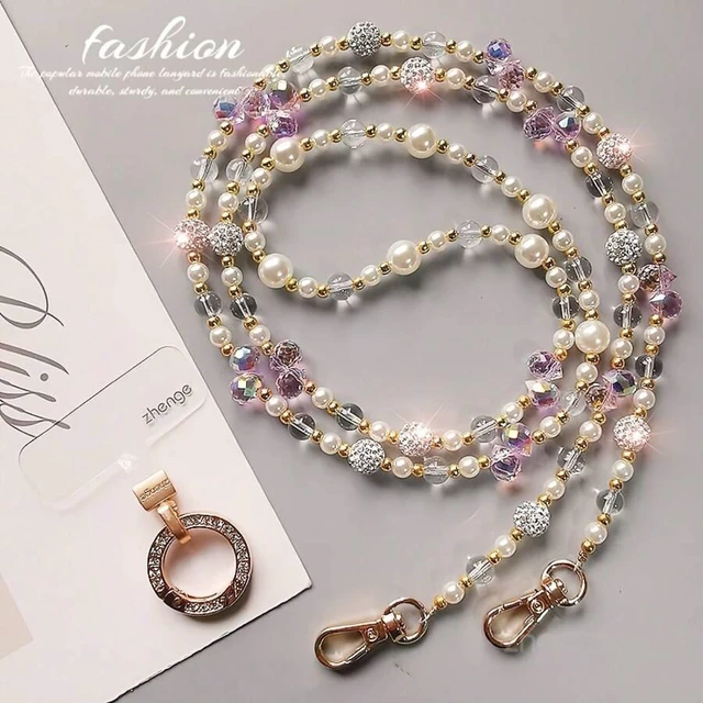 Main image of Bks Phone Lanyard Long Exquisite Sparkling Beaded Chain For Women Anti-Lost Messenger Style