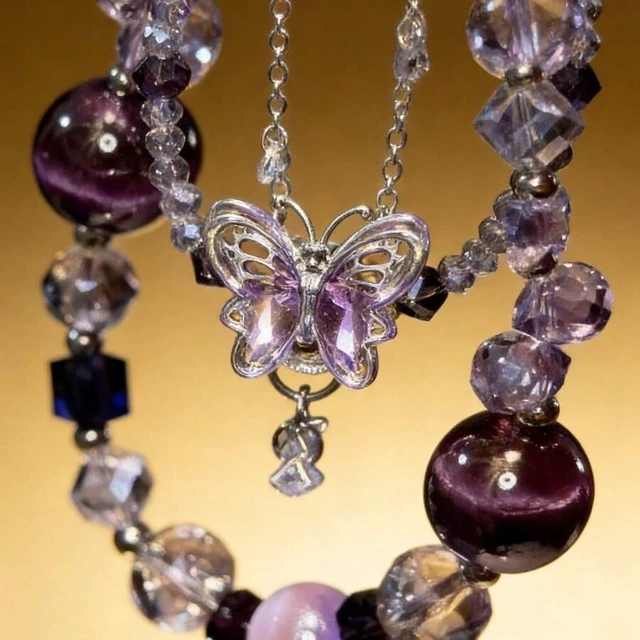 Alt view image 4 of 4 - Bks Beaded Butterfly Phone Lanyard & Charm Set - Purple Crystal Beads Detachable Strap For iPhone Android Multi-Functional Bag Keychain