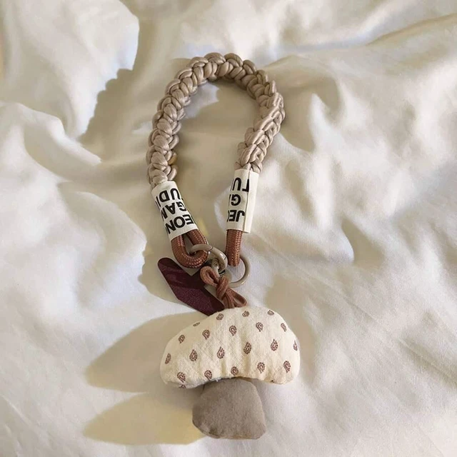 Main image of Bks Cute Orange Mushroom Charm Phone Lanyard With Heart Beads & Adjustable Twists - Short Wrist Strap, Camera Chain & Car Keychain - Durable Multi-Use Accessory Women S (Brown/Pink/Red) - Stylish & Fu