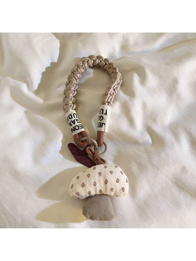 Alt view image 2 of 7 - Bks Cute Orange Mushroom Charm Phone Lanyard With Heart Beads & Adjustable Twists - Short Wrist Strap, Camera Chain & Car Keychain - Durable Multi-Use Accessory Women S (Brown/Pink/Red) - Stylish & Fu