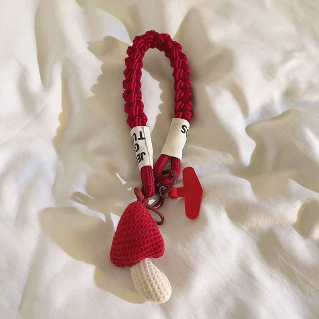Alt view image 5 of 7 - Bks Cute Orange Mushroom Charm Phone Lanyard With Heart Beads & Adjustable Twists - Short Wrist Strap, Camera Chain & Car Keychain - Durable Multi-Use Accessory Women S (Brown/Pink/Red) - Stylish & Fu