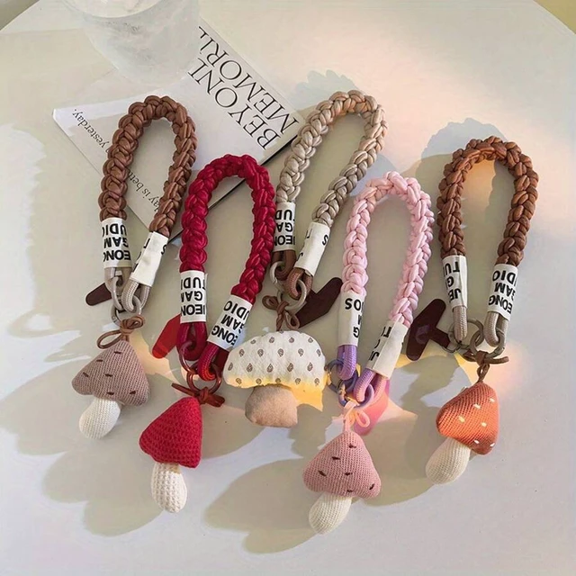 Alt view image 6 of 7 - Bks Cute Orange Mushroom Charm Phone Lanyard With Heart Beads & Adjustable Twists - Short Wrist Strap, Camera Chain & Car Keychain - Durable Multi-Use Accessory Women S (Brown/Pink/Red) - Stylish & Fu