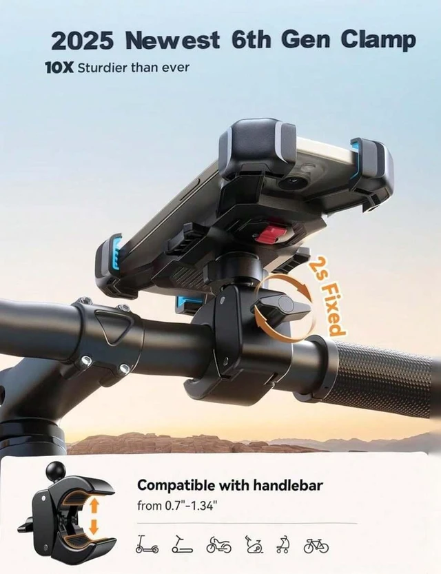 Alt view image 6 of 7 - Bks Motorcycle Phone Mount 1s Auto Lock Anti-Shake 360° Rotation Quick Install Handlebar Holder for iPhone Android