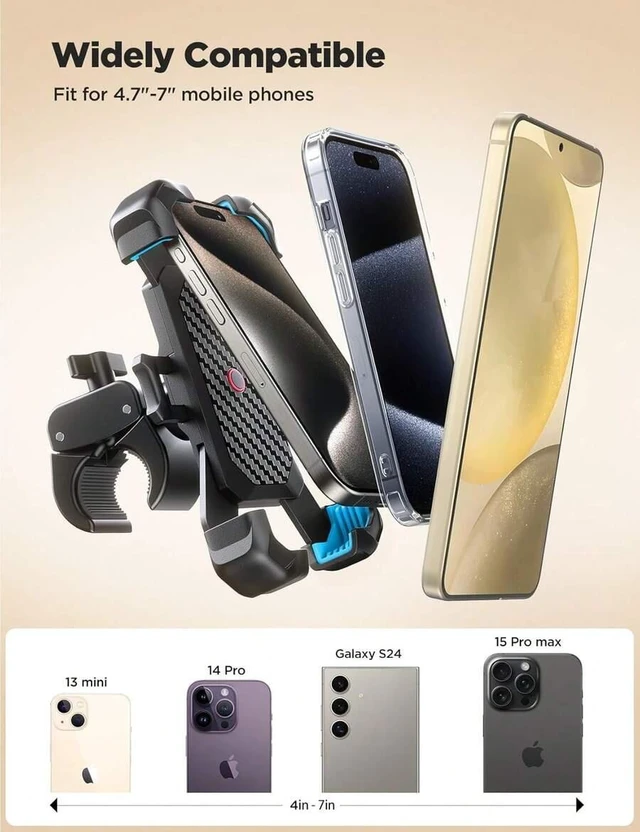 Alt view image 7 of 7 - Bks Motorcycle Phone Mount 1s Auto Lock Anti-Shake 360° Rotation Quick Install Handlebar Holder for iPhone Android