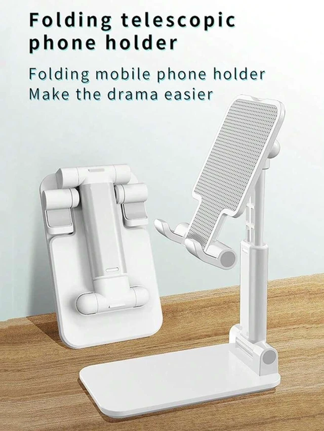 Main image of Bks White Mini Foldable Phone Stand High Quality Flexible Device Holder Adjustable Height Angle Desktop Travel Accessory