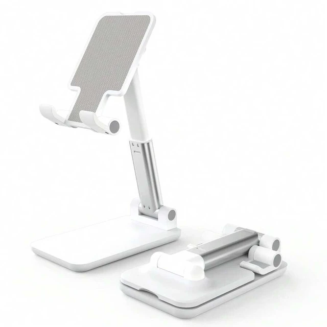 Alt view image 5 of 6 - Bks White Mini Foldable Phone Stand High Quality Flexible Device Holder Adjustable Height Angle Desktop Travel Accessory